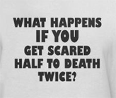 Stupid t-shirts -- What happens if you get scared half to death twice?